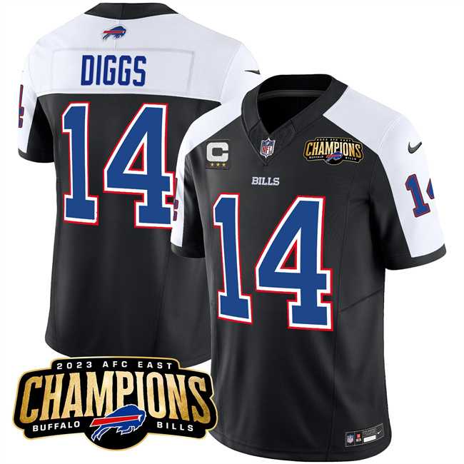 Men & Women & Youth Buffalo Bills #14 Stefon Diggs Black White 2023 F.U.S.E. AFC East Champions With 4-star C Ptach Stitched Jersey
